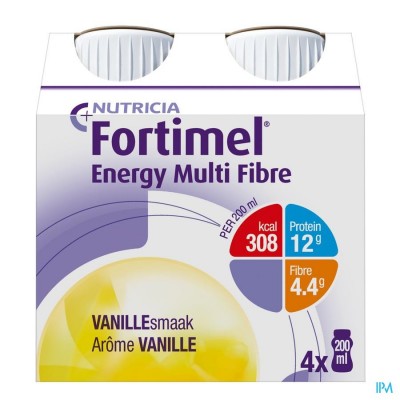 Fortimel Energy Multi Fibre Vanille Flesjes 4x200ml