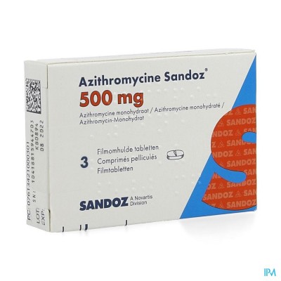 Azithromycine 500mg Sandoz Tabl Omhulde 3x500 mg