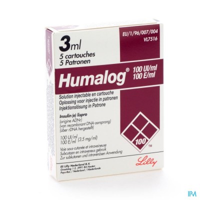 Humalog Cartridge 100u/1ml 5x3ml