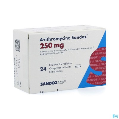 Azithromycine 250mg Sandoz Tabl Filmomh 24x250 mg