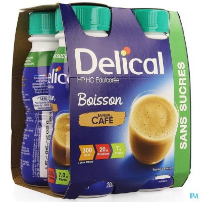 Delical Melkdrank Hp-hc Z/suiker Koffie 4x200ml