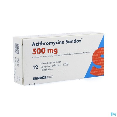 Azithromycine 500mg Sandoz Tabl Omhulde 12x500 mg