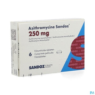 Azithromycine 250mg Sandoz Tabl Omhulde 6x250 mg