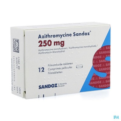 Azithromycine 250mg Sandoz Tabl Omhulde 12x250 mg