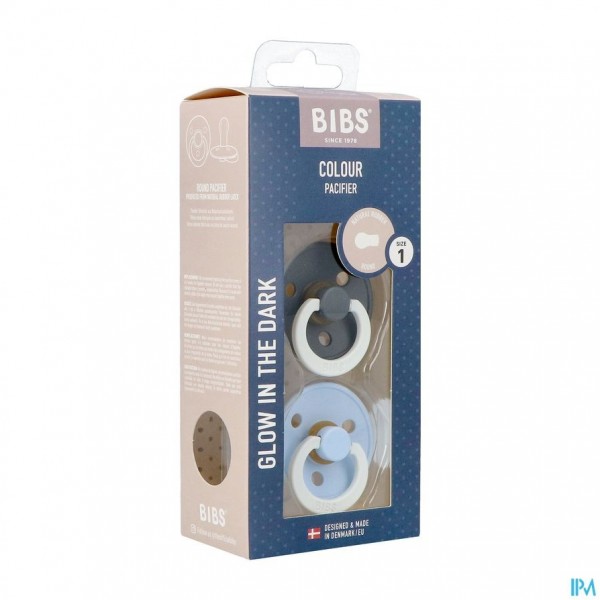 Bibs 1 Fopspeen Duo Glow Dark Iron&baby Blue
