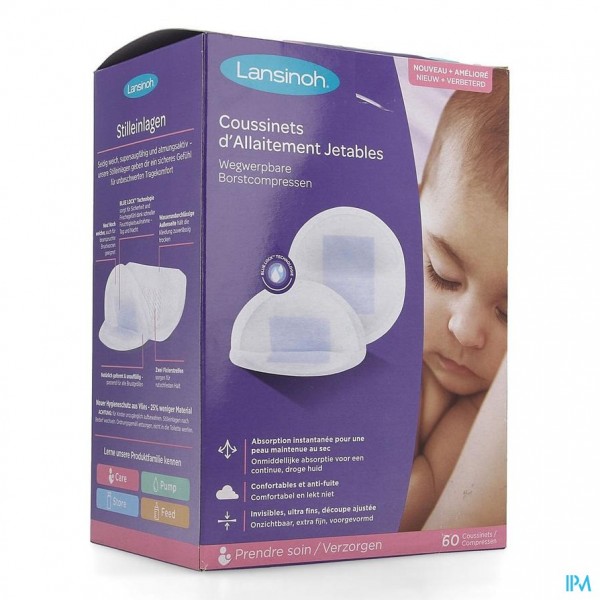 Lansinoh Wegwerpb.borstkompressen Blue Lock Core60